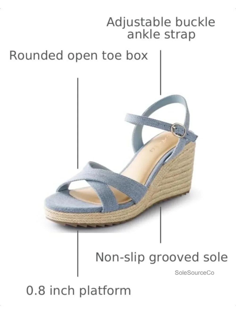 Womens Espadrille Wedge Sandals Lightweight PU Open Toe Ankle Strap High Heel